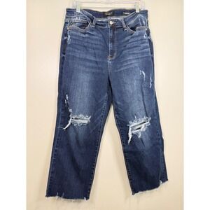 Judy Blue Womens Wide Leg Crop Jeans 15 32 Distressed Denim Boho Festival